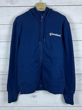 ScotteVest Jacket Mens Small Blue Full Zip Cotton Hoodie Sweatshirt
